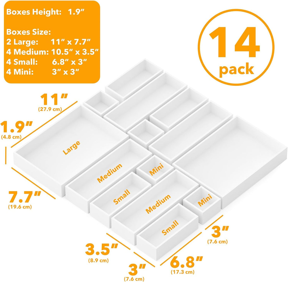 SpaceAid 14-Piece Bamboo Drawer Organizer Storage Boxes Set, Wood Tray Junk D...