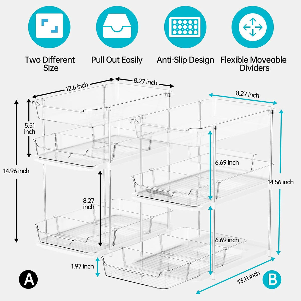 Delamu 2 Sets of 3-Tier Bathroom Under Sink Organizers and Storage, Multi-Pur...