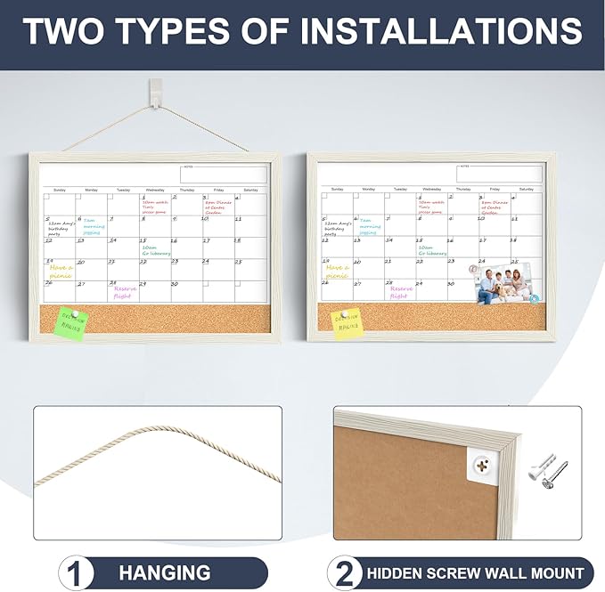 Calendar Whiteboard for Wall, TANKEE 17x13 Inches Whiteboard Calendar Cork - Image 2