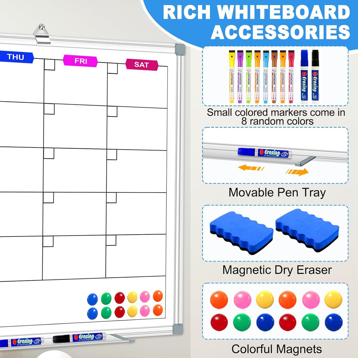 Big Magnetic Calendar Whiteboard for Wall, 60 X 40 Inch