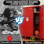 KAER Red Locker 54" H Metal Storage Locker Lockable Kid Sport Locker Employees Steel Locker with Door Shelf Mirror & Hooks for Home School Gym Office