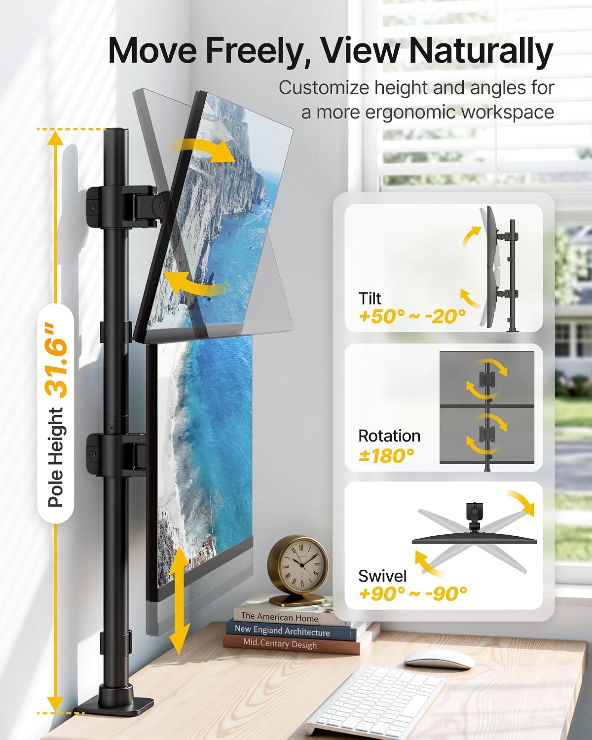 monTEK Heavy-Duty Stacked Dual Monitor Stand for 17-49" Screens