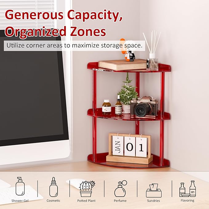 Sezanrpt 3 Tier Acrylic Corner Shelf Organizer Storage 9.5x9.5x15.7 Inch - Image 3