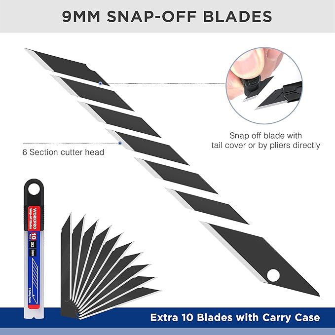 WORKPRO Premium Utility Knife Retractable Snap-off Blade, Heavy Duty Aluminum - Image 4