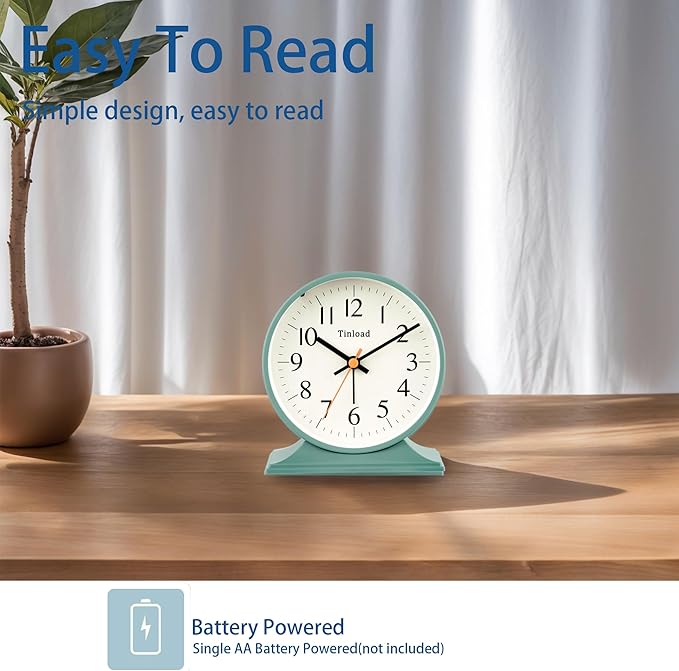 4.5"Retro Analog Alarm Clock, Vintage decor, Super Silent Non Ticking Small - Image 2