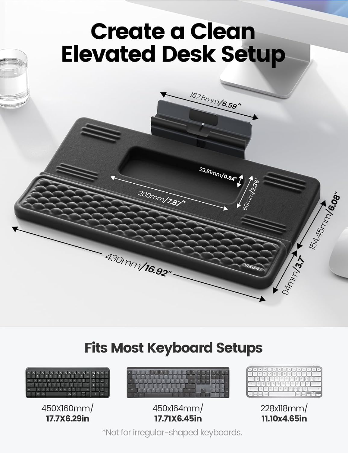 Vaydeer 4-in-1 Keyboard Wrist Rest, Keyboard Stand Adjustable Phone Holder