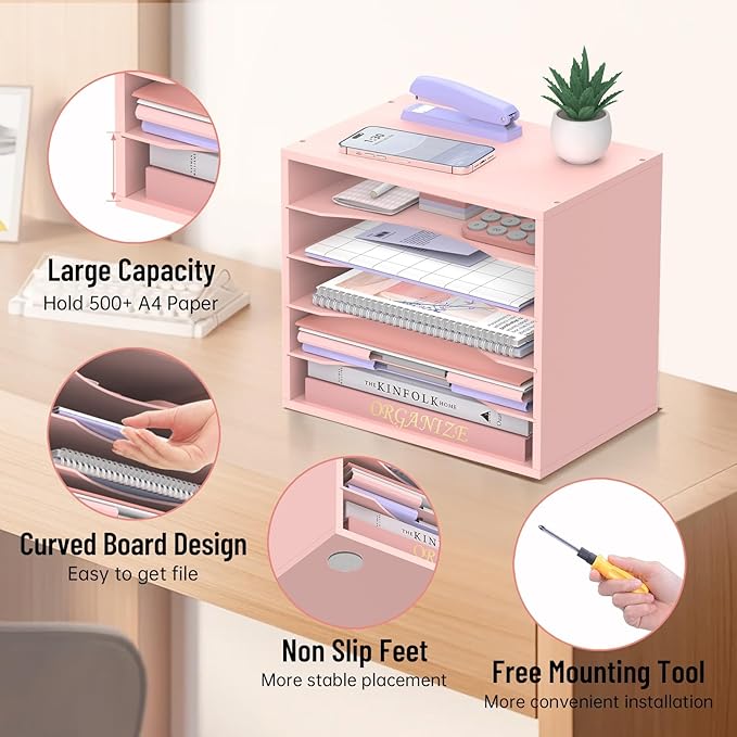 SHARKWOODS 5-Tier Wood Desk Organizer, Paper Tray Organizer - Image 5