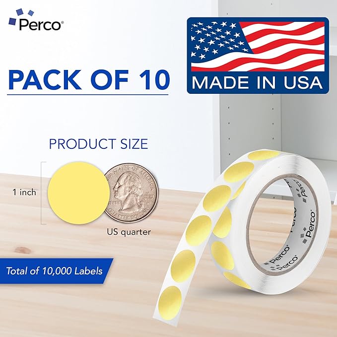 Perco Metallic Gold 1-Inch Perforated Circle Dot Sticker Labels — 10 Rolls - Image 2