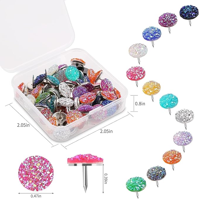 50Pcs Push Pins, Shiny Diamond Glitter Rhinestone Decorative Thumb Tacks - Image 2