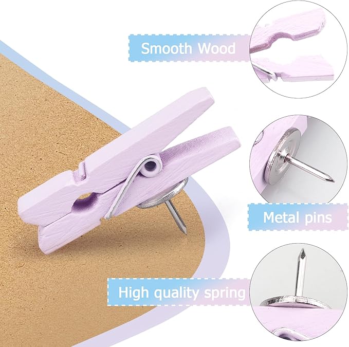 50 PCS Wooden Clips Colorful Push Pins Tacks - Image 4
