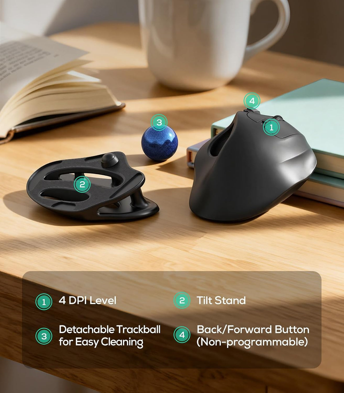 Nulea Wireless Trackball Mouse Ergonomic 21.7 Tilt Stand Thumb Control