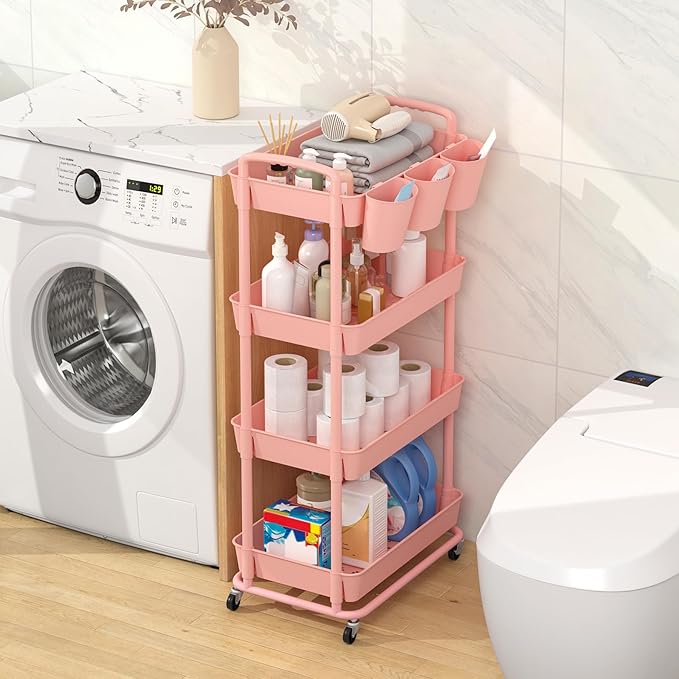 JIUYOTREE 4-Tier Plastic Rolling Storage Cart Utility Cart - Image 3