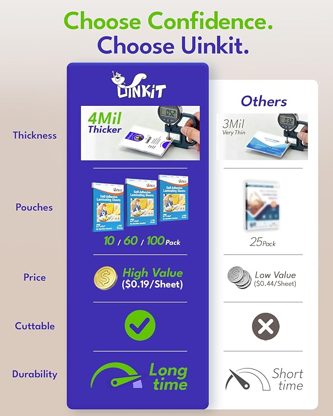 Uinkit 4mil Thicker Single-Sided Self-Adhesive Laminating Sheets 100Pack Letter - Image 4