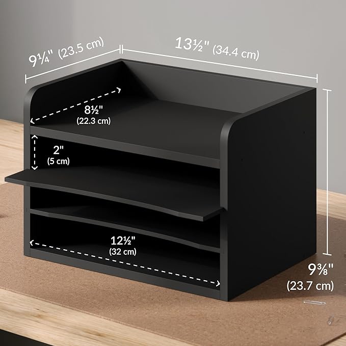 Ballucci File Organizer, 4-Tier Office Desk Organizer, Open Top Wood Paper - Image 4