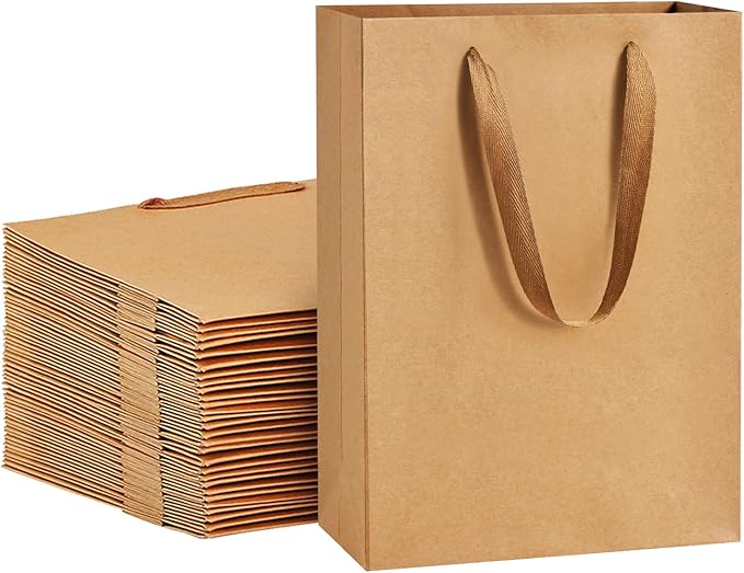 BagDream Brown Gift Bags with Handles 8x4x11 Inch 50pcs Brown Kraft Paper Bags by BagDream