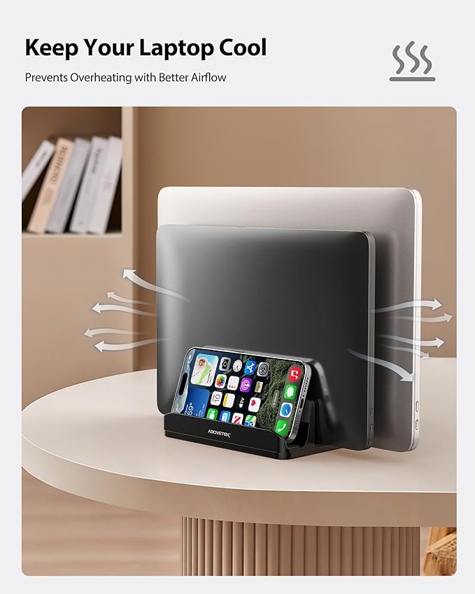 AboveTEK Vertical Laptop Stand Holder, 3 Slots Aluminum Desk Stand - Image 7