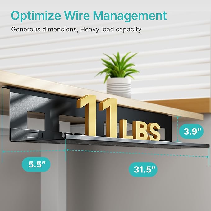 PEGZONE Under Desk Cable Management Tray, 31.5 Inches Metal Cord Organizer Rack - Image 5