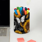 Leather Pen Holder for Desk Sunflower Butterfly Pencil Cup Desktop Organizer - Image 5