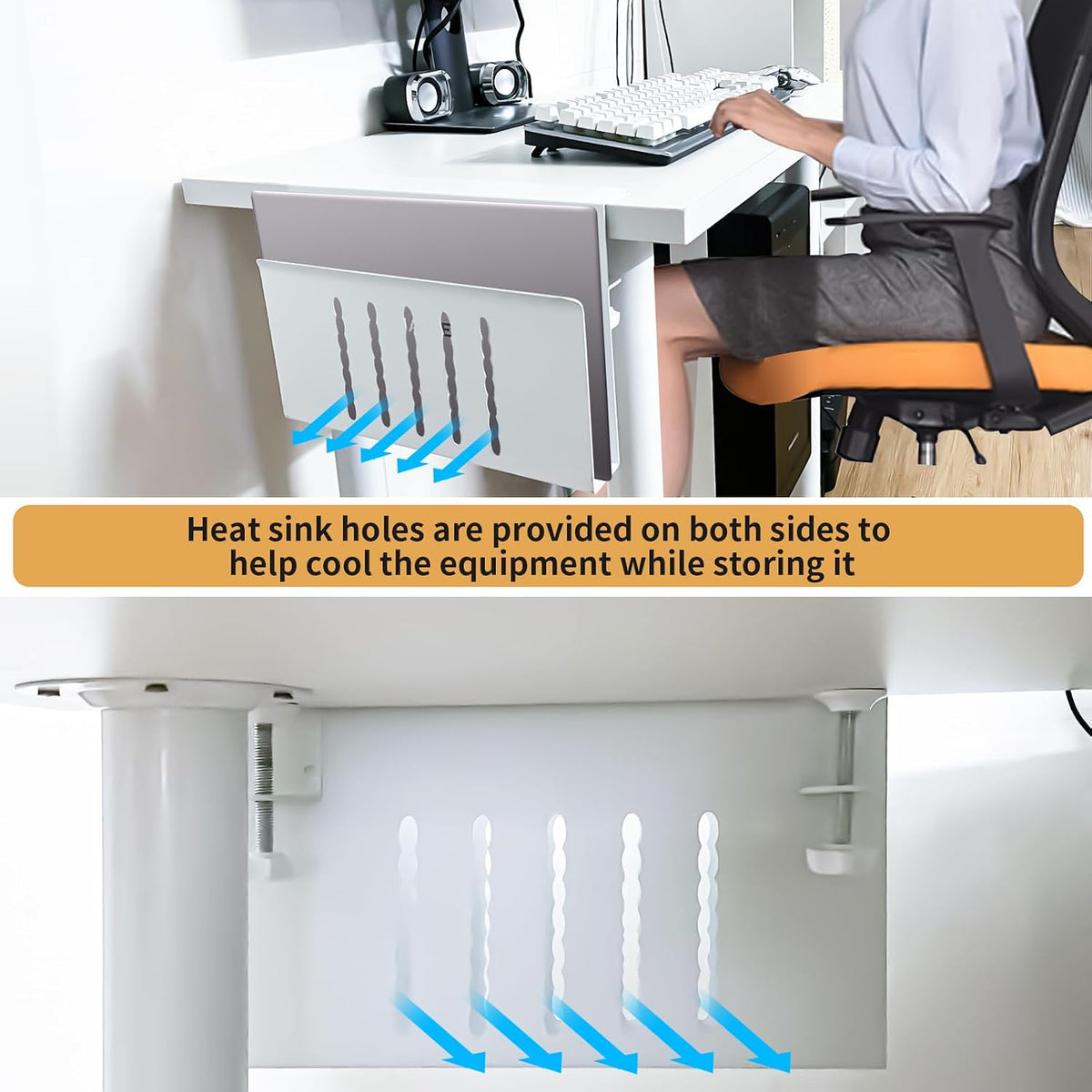 Desk Side Storage, Under Desk Storage, No Drill Steel Hanging Desk Organizer,...