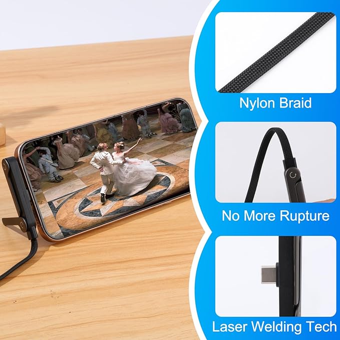 Sideways Phone Charger, 2 in 1 Invisible Holder Charger Cable, 240W Braided - Image 6