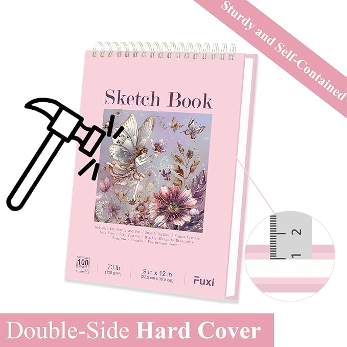 Cute Sketchbook Pink, 100 Sheets Girl Sketchbook 73lb/120gsm Drawing Paper - Image 4