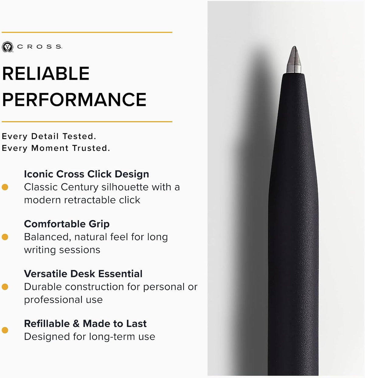 Cross Click Classic Black Ballpoint Pen, Medium Point, Black Ink