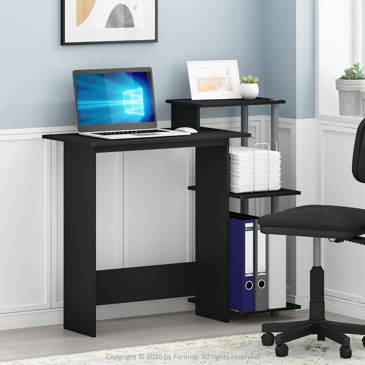 Furinno EFFICIENT Desk, 28.6" Wide Gaming Desk with 3 Open Side Shelves,...