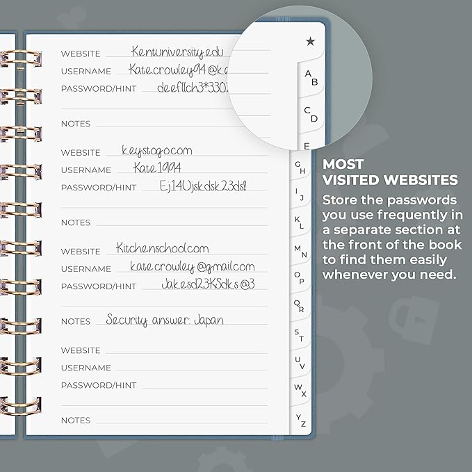 Clever Fox Password Book Spiral – Mini Internet Address & Password Organizer - Image 4
