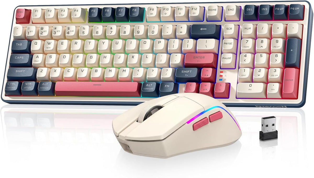 Redragon S174 Gaming Keyboard and Mouse Wireless with Tri-Mode, RGB Keyboard ...