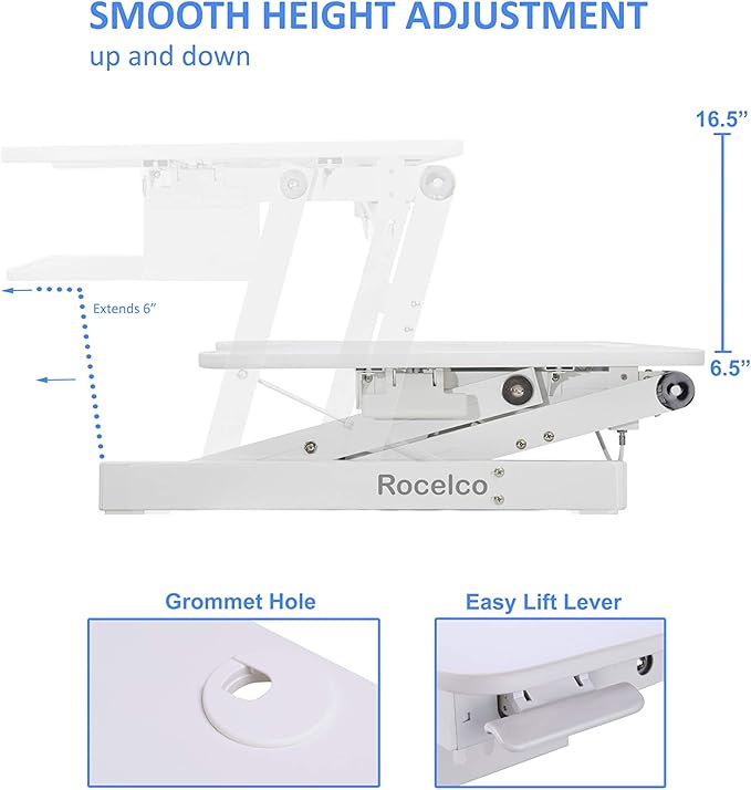 Rocelco 37.5" Deluxe Height Adjustable Standing Desk Converter - Image 3
