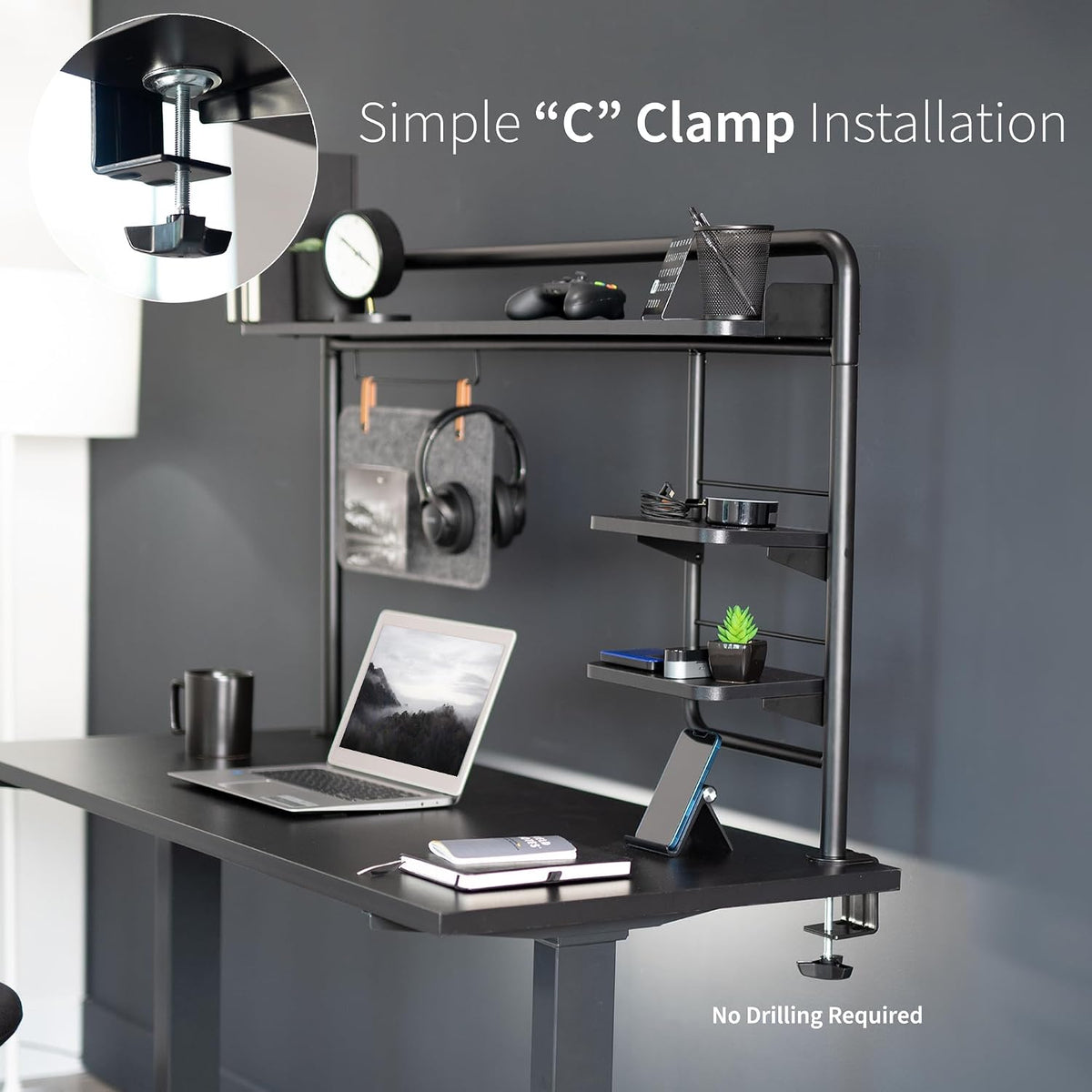 VIVO Black Clamp-on 50 inch Desktop Shelving System, DESK-SHELF55A