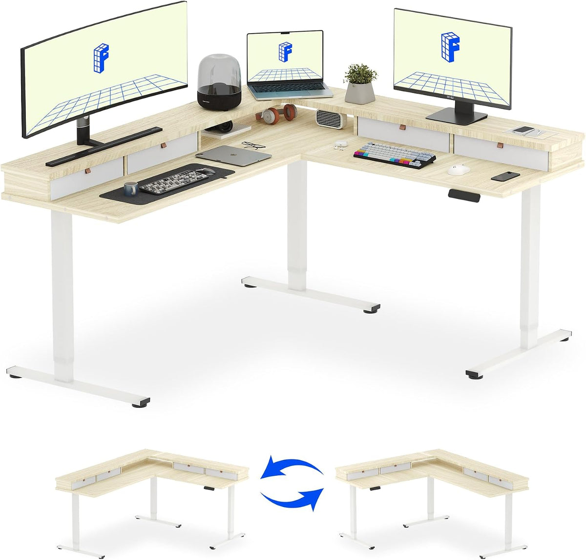 FLEXISPOT 71" L Shaped Standing Desk Electric Corner Table