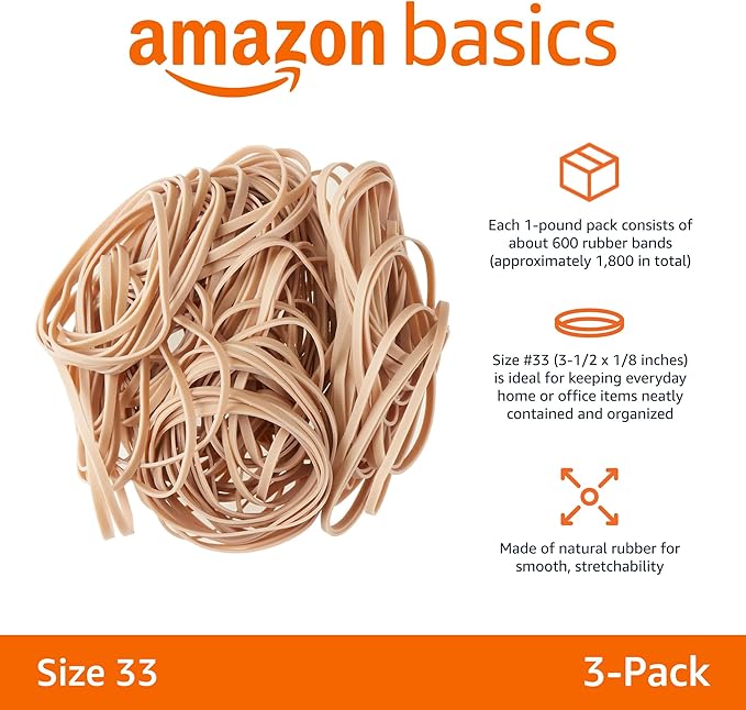 Amazon Basics Rubber Bands, Size 33, 600 Bands/1 lb Pack - Image 2