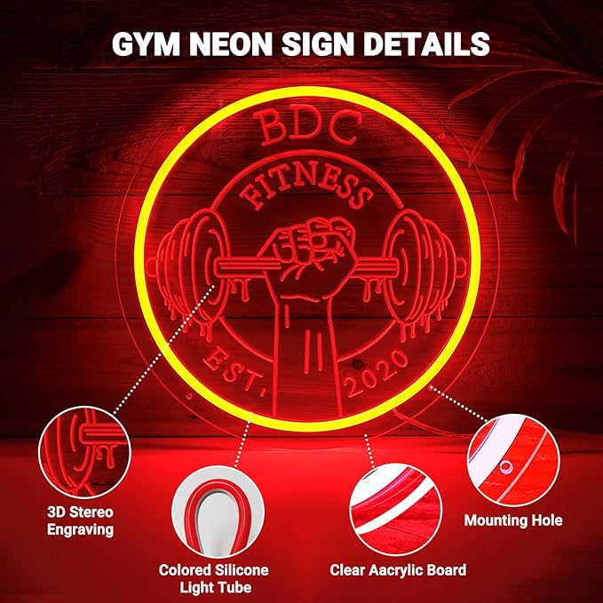 Personalized Gym Neon Sign, Large Custom Dumbbell Barbell Name LED RGB Multiple - Image 6