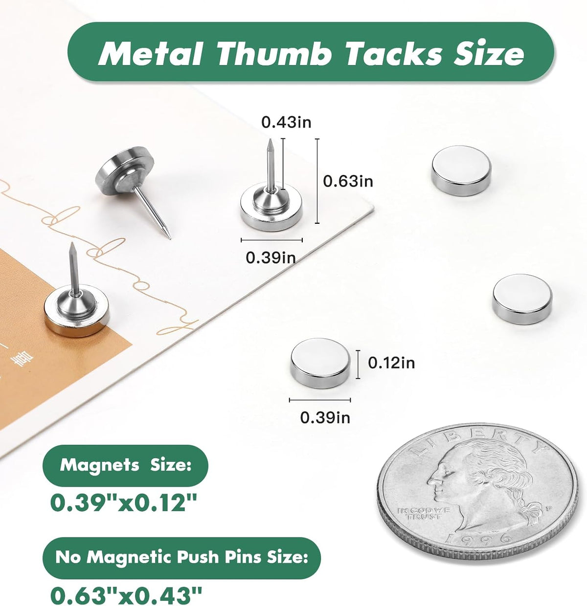 60 Pack Magnetic Push Pins, Silver Magnet Thumb Tacks, Metal Magnet Tacks, Ma...
