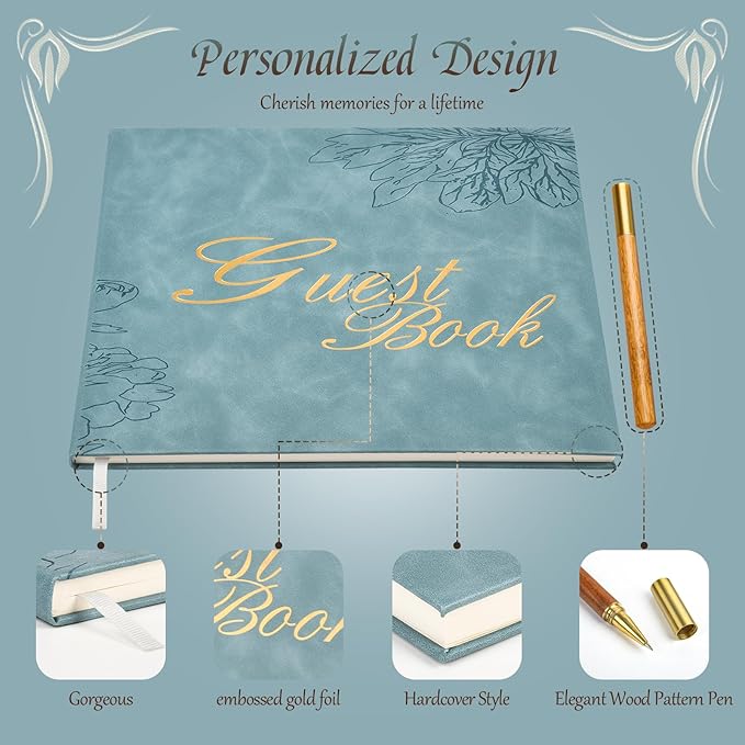 Blue Leather Wedding Guest Book, Polaroid Guest Book - Image 5