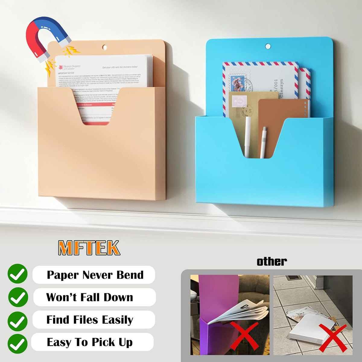 MFTEK Magnetic File Holder 6 Pockets Paper Holder, Hanging File Organizer Off...