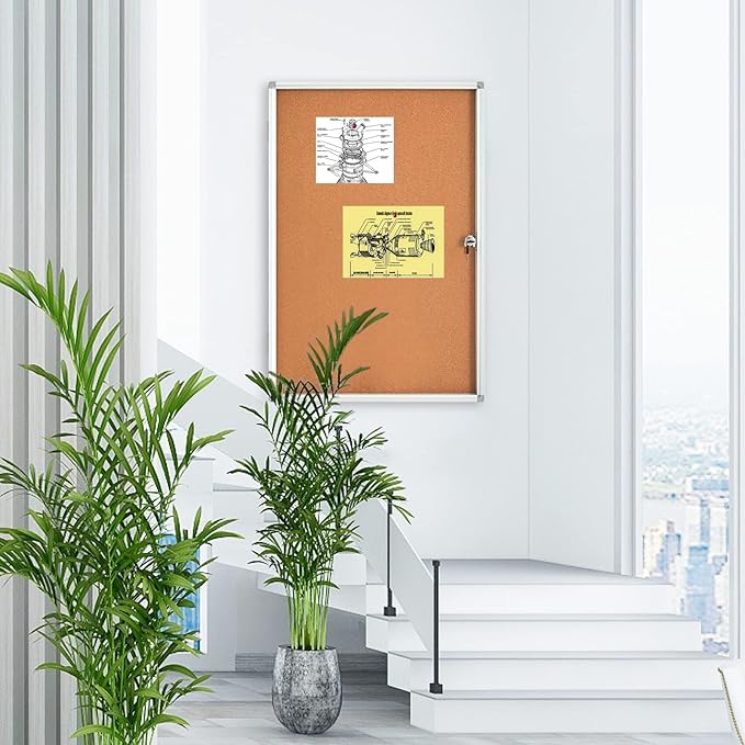 BIBOC EnclosedCork Bulletin Board 36x24 inch Lockable Cork Noticeboard Display - Image 6