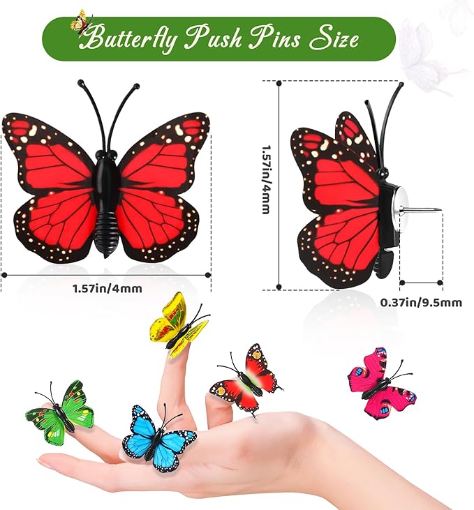 50Packs Butterfly Decorative Push Pins Blue Thumbtacks Cute Thumb Tacks Pushpins - Image 3