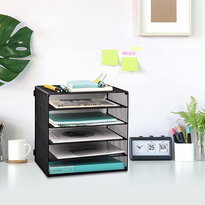 EASEPRES 5 Slot Mesh Desk Organizer Tray, File Paper Letter Folder Holder - Image 7