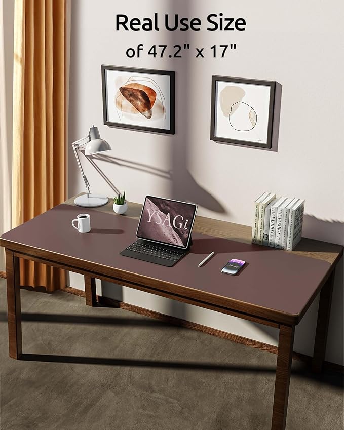 YSAGi Leather Desk Protector, Office Mat, Large Mouse Mat, Non-Slip PU Leather - Image 2