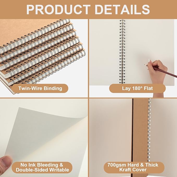 PerKoop 2 Pcs 8.5"x11" Spiral Sketch Pad A4 Large 100 Sheet Blank Notebook - Image 3