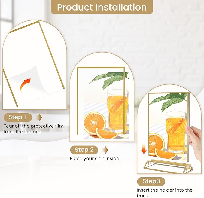 Smarpau 8 Pack Acrylic Sign Holder 8.5x11 Gold Acrylic Frame Clear Table Number - Image 5