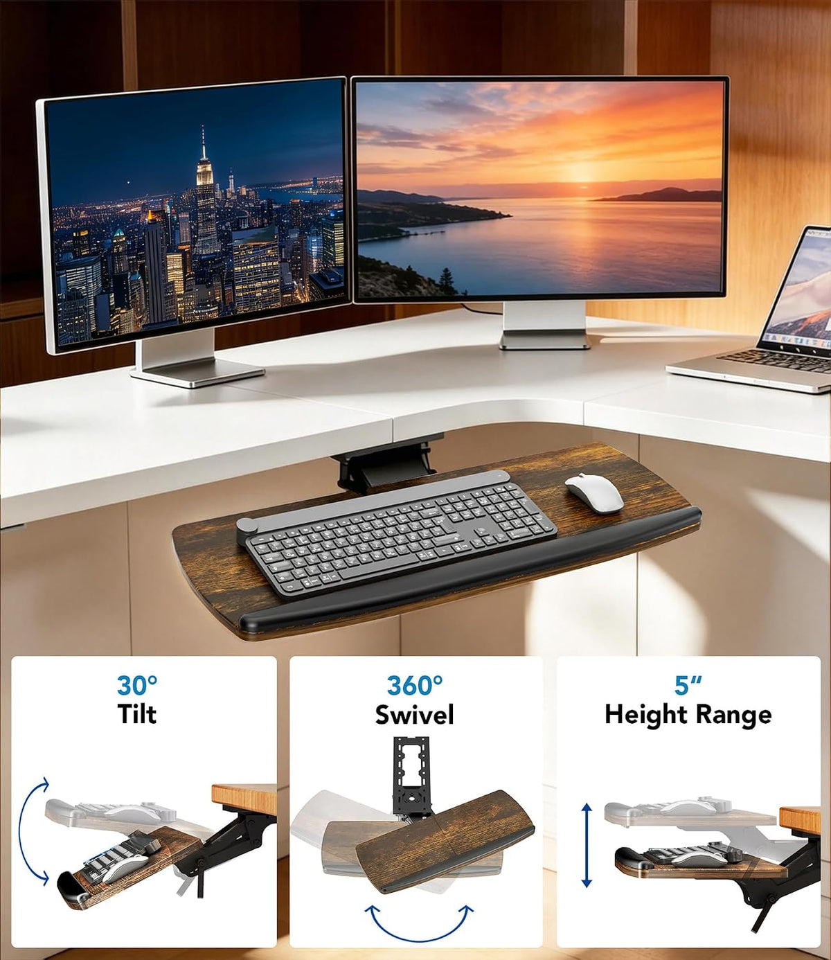 AX WABER Keyboard Tray Under Desk with Storage Drawer, Height Adjustable Keyb...