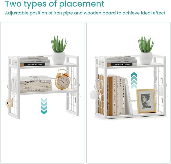 ELITEROO Desk Shelf Organizer, 2 Tier Wood Desktop Bookshelf Storage Rack - Image 5