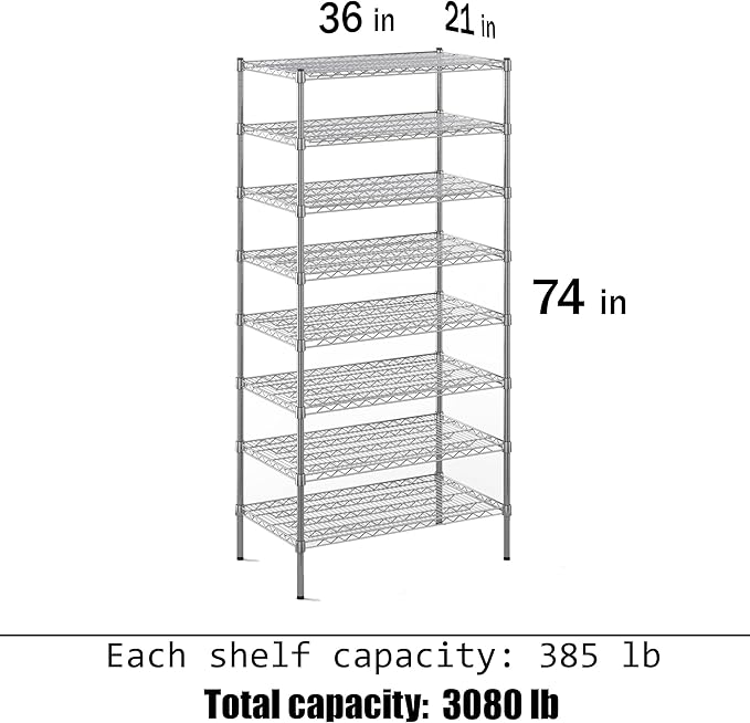 Regal Altair 21" Deep x 36" Wide x 74" Height Wire Shelving Kit | 8-Tier | NSF - Image 3
