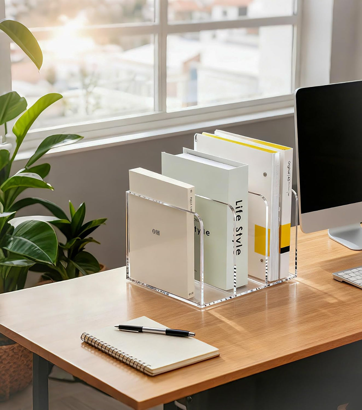SANRUI Clear Acrylic Vertical Magazine File Organizer with 3-Slot, Clear