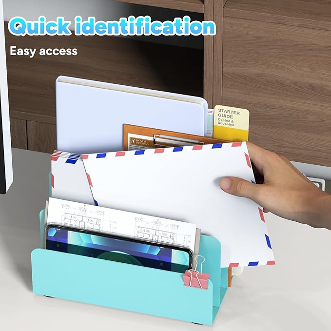 OUTIOE Mail Organizer Countertop, Small Desk File Organizer, Metal File Holder - Image 4