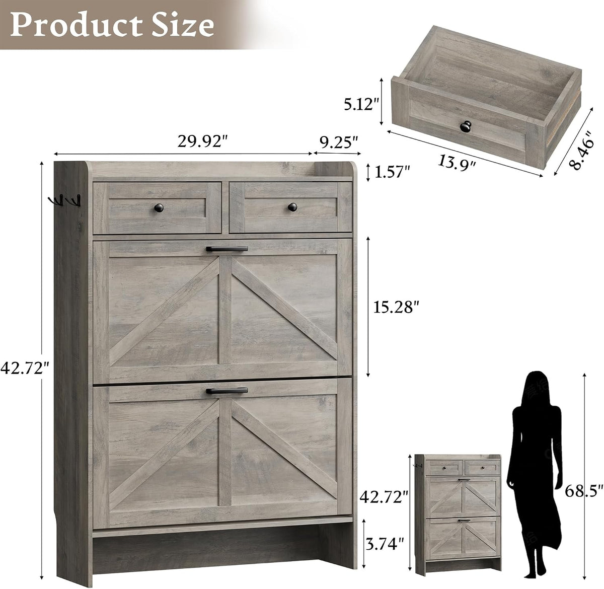 BORNOON Shoe Storage Cabinet for Entryway, Farmhouse Narrow Shoe Cabinet with...