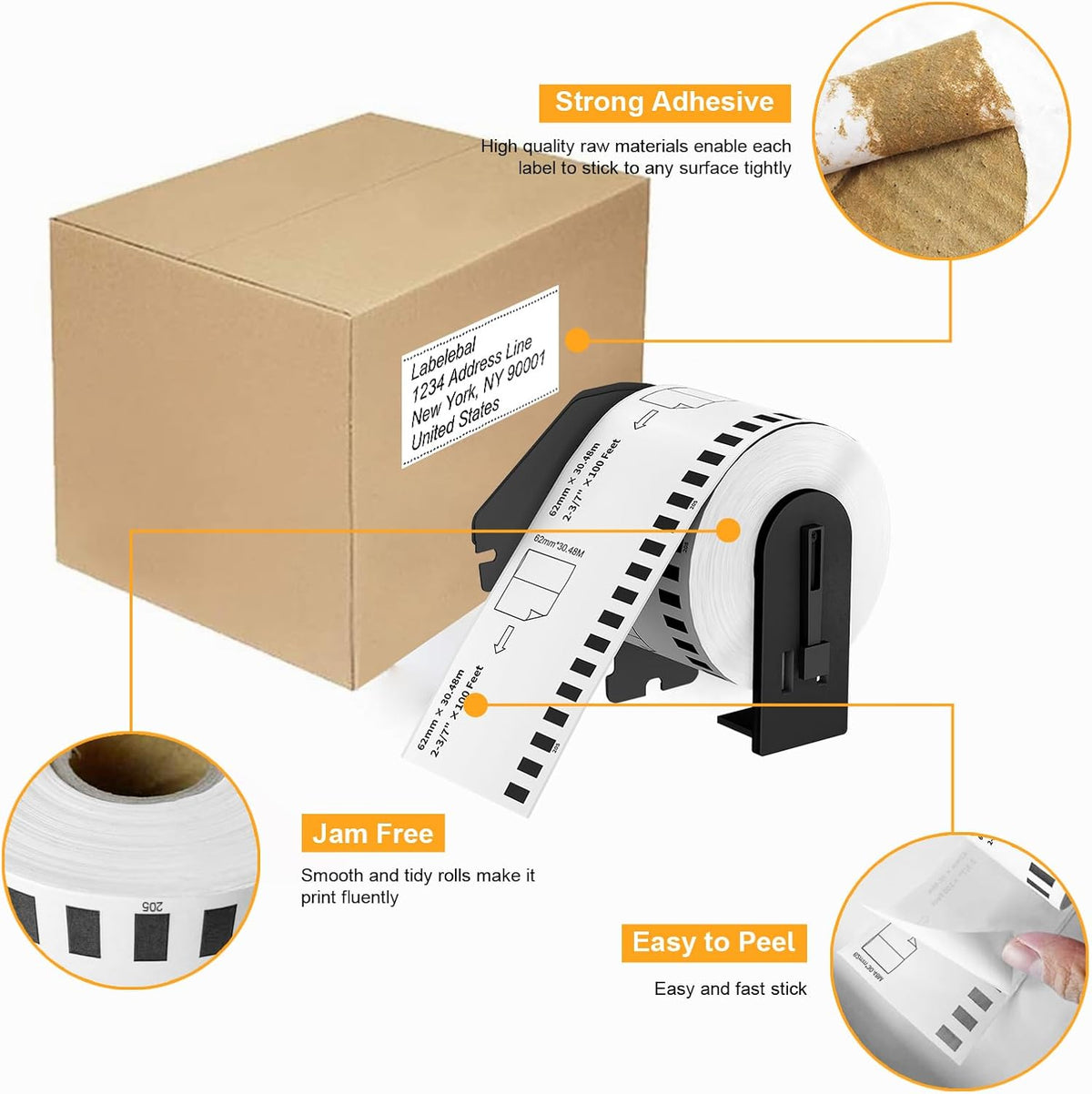 (12 Rolls + 1 Frame,30.48m Per Roll 3-Proof) Labelebal Dk 2-3/7" x 100' Direct Thermal Continuous Length Labels Replacement for DK-2205 Shipping Mailing Postage Compatible for Brother QL Printer